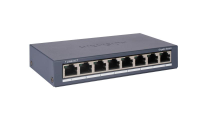 Switch Hikvision DS-3E0508-O: 8 × Gigabit RJ45 port maxim 3W, tensiune alimentare: 5VDC, 0.6A, dimensiuni: 145.00 mm × 25.60 mm × 68.45 mm, greutate: 0.24kg, montare pe birou sau pe perete. (DS-3E0508-O)