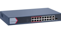 Switch PoE Hikvision DS-3E1318P-EI/M: 16 × 10/100 Mbps PoE port,1 × Gigabit combo,1 × Gigabit RJ45 port, 16 porturi PoE maxim 30W, buget PoE 130W, tensiune alimentare 100~240 V AC, 50/60 Hz, Max. 2.5 A., dimensiuni: 335.0 mm × 44.5 mm × 226.00 mm, greutate: 1.8kg. (DS-3E1318P-EI/M)