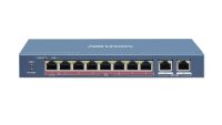 Switch 8 porturi PoE Hikvision DS-3E1310HP-EI prezinta 1 × 10/100 Mbps Hi-PoE port, 7 × 10/100 Mbps PoE ports, and 2 × 10/100/1000 Mbps RJ45 ports, Up to 300 m Long Range PoE Transmission,IEEE 802.3bt standard Hi- PoE port provides max. 90 W power supply for high power devices such as domes or other (DS-3E1310HP-EI)