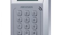 Cititor standalone cu tastatura si card proximitate Hkvision DS-K1T802M, suporta cartele MIFAE, capacitate 3000 carduri si 10000 evenimente, autentificare: card, card si  parola,display 128x64, Exit Button × 1, Door Sensor × 1, Doorbell × 1, E-lock Output × 1 (DS-K1T802M)