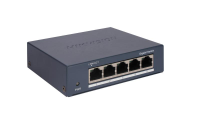 Switch Hikvision DS-3E0505-O: 5 × Gigabit RJ45 ports, 10 Gbps, 1000M network access, alimentare: 5VDC, 0.6A, dimensiuni: 105.00 mm × 27.60 mm × 83.10 mm, greutate: 0.17kg, montare pe birou sau pe perete. (DS-3E0505-O)
