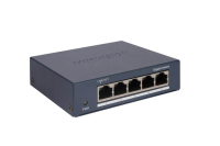Switch Hikvision DS-3E0505-O: 5 × Gigabit RJ45 ports, 10 Gbps, 1000M network access, alimentare: 5VDC, 0.6A, dimensiuni: 105.00 mm × 27.60 mm × 83.10 mm, greutate: 0.17kg, montare pe birou sau pe perete. (DS-3E0505-O)