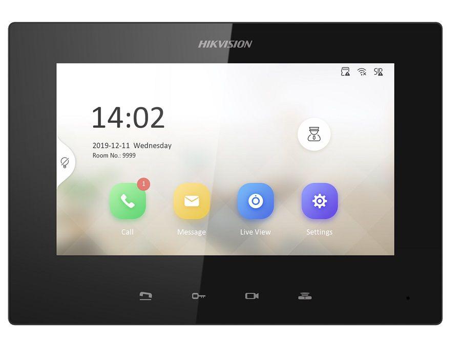 Monitor videointerfon 7inch color Hikvision DS-KH6320-LE1(B)LCD Resolution 1024 × 600, ROM 32 MB, RAM 128 MB, Audio compression standard G.711 U, G.711 A,Event capacity 200 alarm records,2 MB RAM reserved for events, Linked doorphone capacity 17 IP doorphones Max.Network interface 1 RJ-45 10/100 (DS-KH6320-LE1(B))