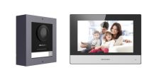 Kit videointercom IP Hikvision DS-KIS602(B), contine: DS-KD8003- IME1(B)/Surface × 1, DS-KH6320-WTE1 × 1, 4-port standard PoE switch × 1, 16 GB TF card × 1, caracteristici post exterior: 2MP HD camera, IR: 3m, WDR, microfon inclus, difuzor inclus, 1 buton, alimentare: IEEE802.3af, standard PoE, 12 (DS-KIS602(B))