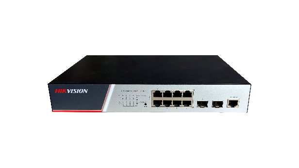 Switch Hikvision DS-3E2510P(B), Switching Capacity 336 Gbps, 8 Gigabit Poe electrical ports and 2 Gigabit / 100M SFP optical ports, Address Table 8 K, Support binding of IP, MAC, port and VLAN, dimensiuni: 280 mm × 44 mm × 180 mm, temperatura de functionare: -10°C to 50°C, greutate:1.2Kg (DS-3E2510P(B))