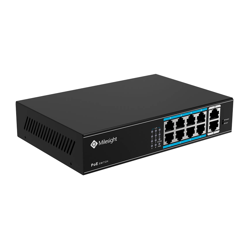 MILESIGHT TECHNOLOGY POE Switch Milesight 8 Porturi POE MS-S0208-EL, Porturi: 8 × 10/100 Mbps PoE ports (RJ45),2 × 1000 Mbps uplink ports, Alimentare: Built-in switching power supply AC 100~240 V, 50-60 Hz, 2.2 A; Standard POE: IEEE802.3af/at; Buget POE: max. 120W, max 30W per port, Temperatura de functionare:-20℃~55℃ (MS-S0208-EL)