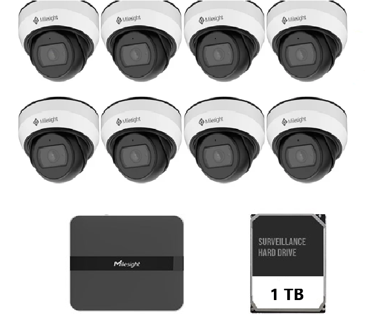 MILESIGHT TECHNOLOGY Kit supraveghere video Milesight 8 buc camere DOME MS-C2973-PD + 1 NVR MS-N1008-UPC (KIT8MINIDOME2MP)