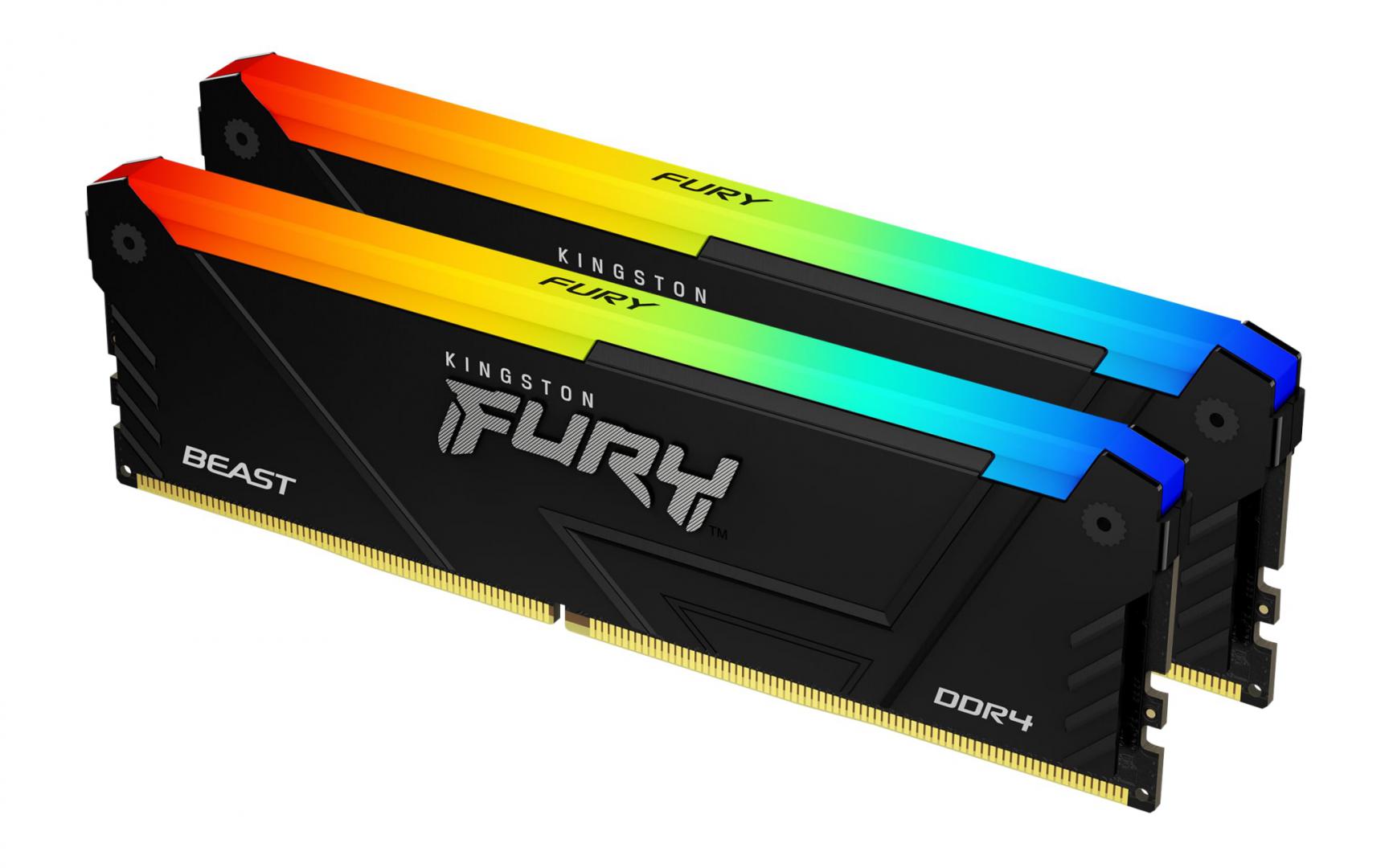 Memorie RAM Kingston DDR4 64GB 3200Mhz CL16 1.35V Dual Channel Kit Fury Beast RGB Black XMP (KF432C16BB2AK2/64)