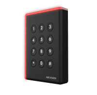 Cititor card cu tastatura Hikvision DS-K1108AEK, citeste carduri EM 125 KHz, distanta citire: ≤ 50 mm, comunicare: RS-485, Wiegand (W26, W34) protocol si OSDP protocol, indicator LED de stare si alimentare, tamper, buzzer, alimentare: 12 VDC, IP65, dimensiuni: 123 mm × 88 mm × 21mm (DS-K1108AEK)