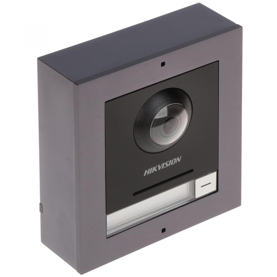 Post videointerfon de exterior pentru blocuri Hikvision DS-KD8003-IME1 (B)SURFACE Low illumination 2 MP HD IR camera , Ethernet 10/100 Mbps self-adaptive Ethernet, Door control 2, breakdown voltage: 36 V, Power supply 12 VDC/PoE, 4 W, Working temperature:-40° C to +55° C, Dimension 98 mm × 99.8 mm × (DS-KD8003-IME1B/SF)
