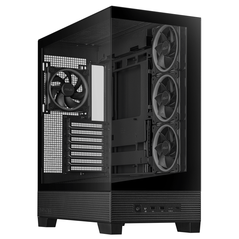 Carcasa ASUS A31 PLUS Mid Tower ARGB NEGRU, Tempered Glass, Sloturi Expansiune 7, Drive Bays: 2x3.5"/2.5", Ventilatoare Suportate: 7 (spate: 1x120mm sau 1x140mm, sus: 3x120mm sau 2x140mm, lateral: 3x120mm), Ventilatoare Incluse: 4 (spate: 1x120mm, lateral: 3x120mm), Format Placa De Baza Suportat (A31 PLUS TG ARGB BLACK)