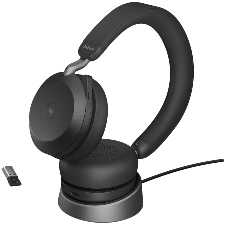 JABRA EVOLVE2 75, Link380a MS Stereo Stand Black, EVOLVE2 75 headset Black MS, Link 380 BT adapter USB-A MS, EVOLVE2 75 Deskstand USB-A,1.2m USB-C to USB-A cable, carry pouch, warranty and warning (safety leaflets) (27599-999-989) - imagine 4