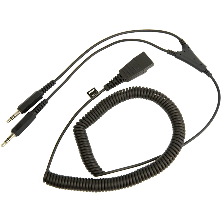 JABRA QD Cord to 2x 3,5mm pin plug , coiled, 0,5 - 2 meters; for GN2100, GN2000, GN2200 (8734-599)