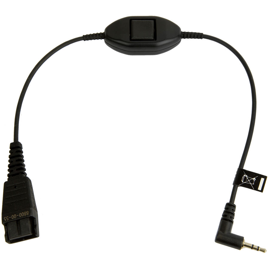 JABRA QD Cord to 2,5mm pin plug, straight, 0,3 meters, with call answering at cord, e.g. for Philips, Ericsson (8800-00-55)
