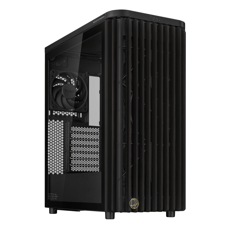 Carcasa ASUS PROART PA401 WOOD EDITION Mid Tower ARGB NEGRU, Tempered Glass, Sloturi Expansiune 7, Drive Bays: 2x3.5" 2x2.5"/3.5", Ventilatoare Suportate: 5 (spate: 1x120mm, fata: 2x140mm sau 2x160mm, sus: 2x120mm sau 2x140mm), Ventilatoare Incluse: 2 (fata: 2x160mm), Fan Hub preinstalat, Format (PROART PA401 WOOD TG PWM BLACK)