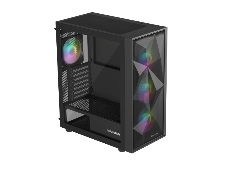 Carcasa GENESIS DIAXID 605 Mid Tower ARGB NEGRU, Tempered Glass, Sloturi Expansiune 7, Drive Bays: 2x3.5" 3x2.5", Ventilatoare Suportate: 8 (spate: 1x120mm, fata: 3x120mm sau 3x140mm, sus: 2x120mm sau 2x140mm, jos: 2x120mm), Ventilatoare Incluse: 4 (spate: 1x120mm, fata: 3x120mm), Format Placa De (NPC-2172)