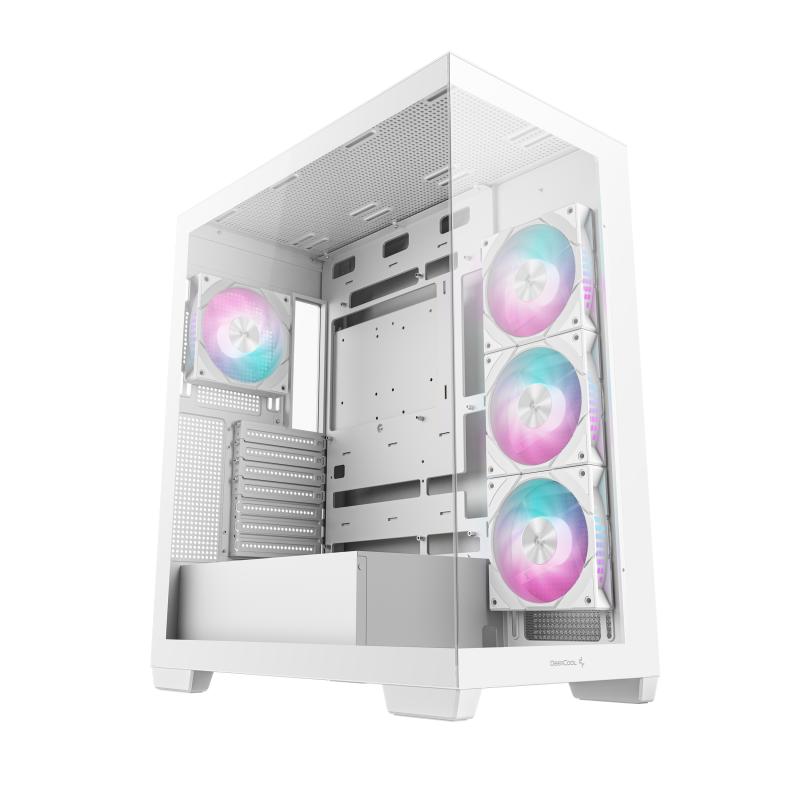 Carcasa DEEPCOOL CG580 4F Mid Tower ARGB ALB, Tempered Glass+ABS+SGCC, Sloturi Expansiune 7, Drive Bays: 2x3.5" 2x2.5", Ventilatoare Suportate: 10 (spate: 1x120mm sau 1x140mm, sus: 3x120mm sau 2x140mm, lateral: 3x120mm, jos: 1x120mm, invaluit in sursa: 2x120mm), Ventilatoare Incluse: 4 (spate (R-CG580-WHADA4-G-1)