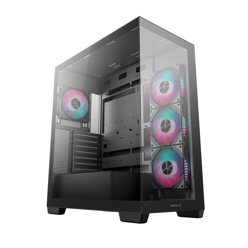 Carcasa DEEPCOOL CG580 4F Mid Tower ARGB NEGRU, Tempered Glass+ABS+SGCC, Sloturi Expansiune 7, Drive Bays: 2x3.5" 2x2.5", Ventilatoare Suportate: 10 (spate: 1x120mm sau 1x140mm, sus: 3x120mm sau 2x140mm, lateral: 3x120mm, jos: 1x120mm, invaluit in sursa: 2x120mm), Ventilatoare Incluse: 4 (spate (R-CG580-BKADA4-G-1)