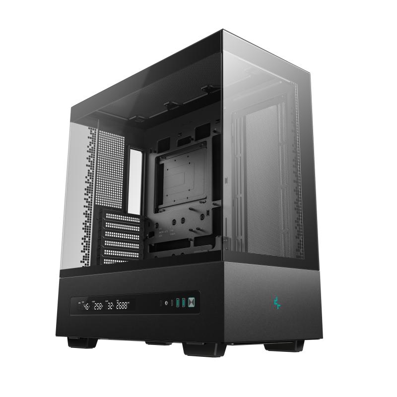 Carcasa DEEPCOOL CH690 DIGITAL Mid Tower NEGRU, Tempered Glass+ SPCC+ ABS, Sloturi Expansiune: 8, Drive Bays: 1x3.5" 2+1x2.5", Ventilatoare Suportate: 10 (spate: 1x120mm sau 1x140mm, sus: 3x120mm sau 3x140mm lateral: 3x120mm sau 3x140mm, invaluite in sursa: 3x120mm sau 3x140mm), Format Placa De Baza (R-CH690-BKNNA0D-G-1)