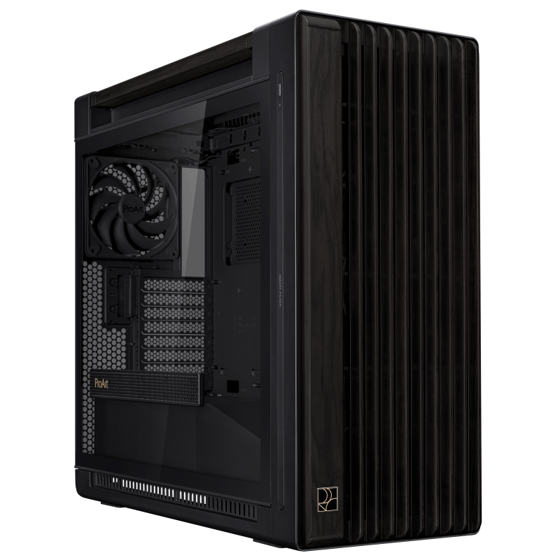 Carcasa ASUS PROART PA602 WOOD EDITION Mid Tower ARGB NEGRU, Tempered Glass, Sloturi Expansiune 8+2 aditional verticale, Drive Bays: 4x3.5"/2.5" 4x2.5", Ventilatoare Suportate: 6 (spate: 1x120mm sau 1x140mm, fata: 2x200mm, sus: 3x120mm sau 3x140mm), Ventilatoare Incluse: 3 (spate: 1x120mm, fata (PROART PA602 WOOD TG PWM BLACK)
