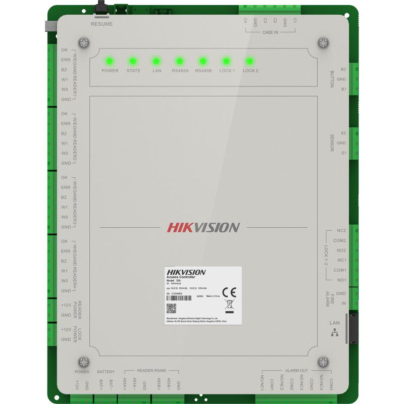 Centrala control acces Pro Series Hikvision DS-K2622X(P) pentru 2 usi, bidirectional (2 citittoare); Intrari: 4 alarm input, , Door Contact x 2, Tamper x 1; Iesiri: Alarm x 4, alimentare: 12 ± 15% VDC, temperatura de functionare: -10 °C to 55 °C. (DS-K2622X(P))