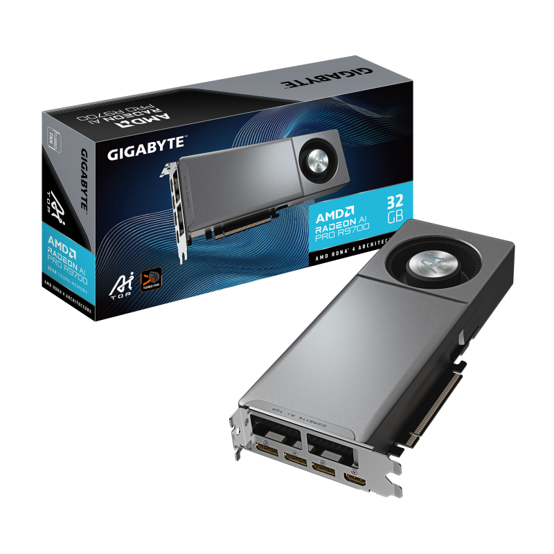 Placa Video GIGABYTE RADEON AI PRO R9700 AI TOP 32GB GDDR6 256 bit, PCIE 5.0, 3x DP 1x HDMI (GV-R9700AI TOP-32GD)