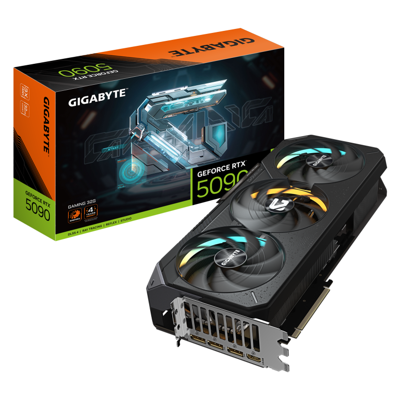 GIGABYTE GeForce RTX 5090 GAMING 32G. Graphics processor family: NVIDIA, Graphics processor: GeForce RTX 5090, Processor frequency: 2407 MHz. Discrete graphics card memory: 32 GB, Graphics card memory type: GDDR7, Memory bus: 512 bit, Memory clock speed: 28000 MHz. Maximum resolution: 7680 x 4320 (GV-N5090GAMING-32GD)