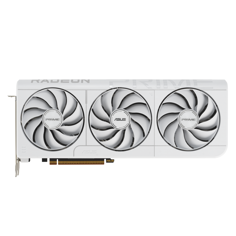 ASUS Prime -RX9070XT-O16G-WHITE. Graphics processor family: AMD, Graphics processor: Radeon RX 9070 XT, Processor frequency: 2460 MHz. Discrete graphics card memory: 16 GB, Graphics card memory type: GDDR6, Memory bus: 256 bit. Maximum resolution: 7680 x 4320 pixels. OpenGL version: 4.6. Interface (90YV0L75-M0NA00)