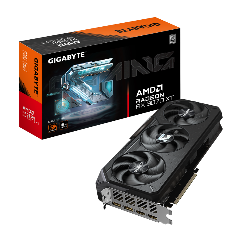 GIGABYTE Radeon RX 9070 XT GAMING 16G. Graphics processor family: AMD, Graphics processor: Radeon RX 9070 XT. Discrete graphics card  memory: 16 GB, Graphics card memory type: GDDR6, Memory bus: 256 bit, Memory clock speed: 20000 MHz. Maximum resolution: 7680 x 4320 pixels. DirectX version: 12.0 (GV-R9070XTGAMING-16GD)