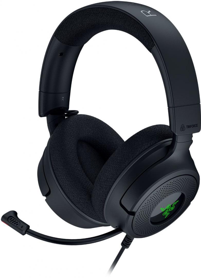Casti gaming Razer Kraken V4 X, frecventa raspuns 20 Hz – 28 kHz, impendanta 32 Ω, driver customized Dynamic  40 mm Drivers, sensibilitate 96 dBSPL/mW at 1 kHz by HATS, frecventa microfon 100 Hz – 10 kHz, sensibilitate microfon -42 ± 3 dBV/Pa, 1 kHz, iluminare Razer Chroma™ RGB, 7.1 Surround Sound (RZ04-05180100-R3M1)
