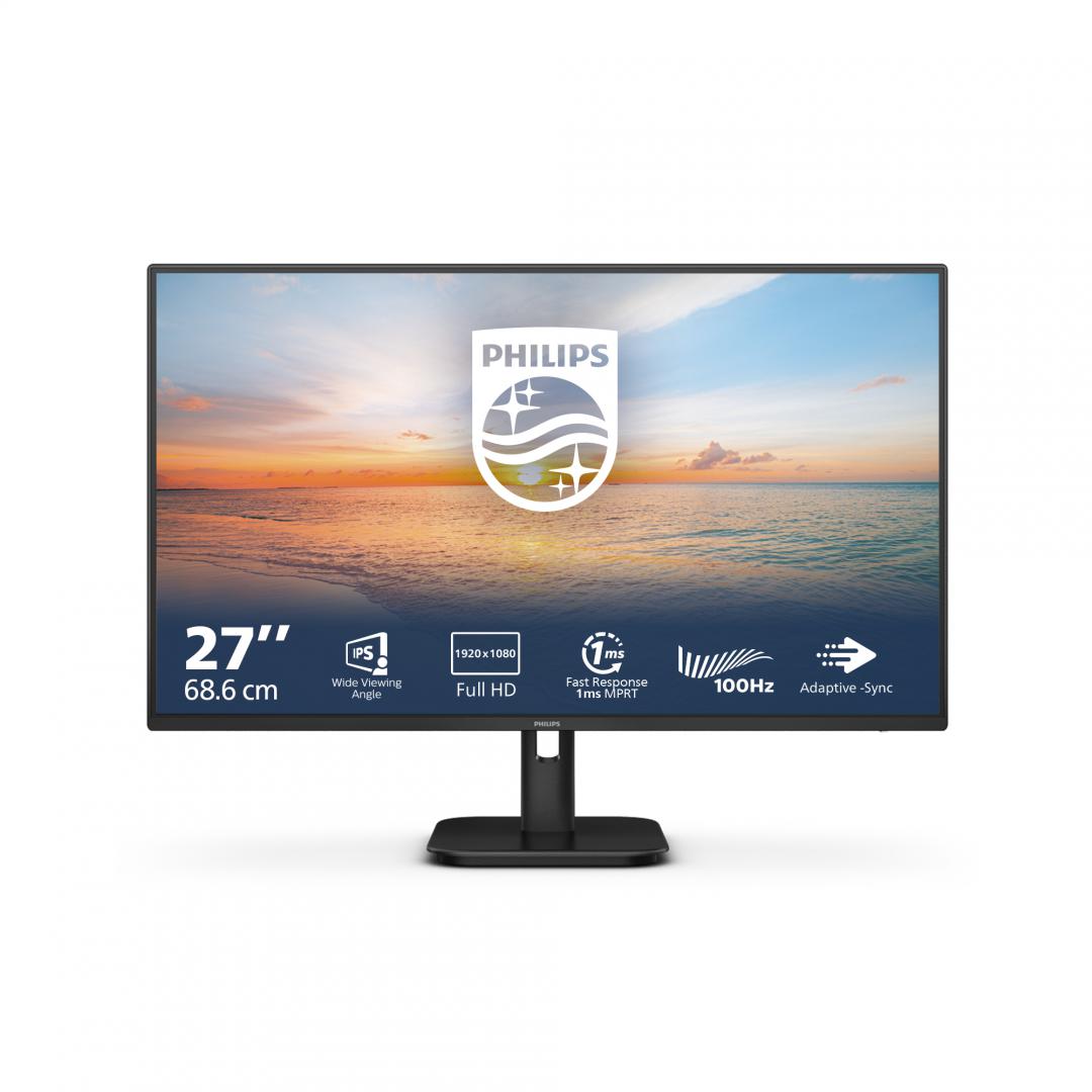Monitor Philips 27" 27E1N1100A/00, Diagonal (inch): 27, Diagonal (cm): 69, Aspect ratio: 16:9, Panel: IPS, Resolution: 1920x1080, Refresh Rate: 100Hz, Response time GtG: 4ms, Response time MPRT: 1ms, Brightness (max): 250 cd/㎡, Contrast (static) : 1300:1, Contrast (dynamic): Mega Infinity DCR (27E1N1100A/00) - imagine 7