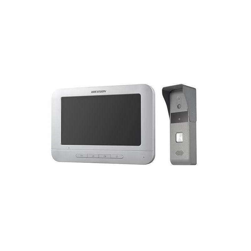 Set videointerfon color Hikvision DS-KIS203T; montaj pe 4 fire; setul este format din post exterior DS-KB2421T-IM si monitor interior DS- KH2220, include 5m de cablu pe 4 fire, Descriere post exterior: rezolutie 1920 × 1080, FOV Horizontal: 66.2°，Vertical: 37.2°, microfon si difuzor incorporat, 1 x (DS-KIS203T)