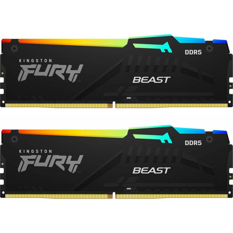 Memorie RAM Kingston DDR5 32GB 4800Mhz CL38 1.1V Dual Channel Kit Fury Beast Black RGB PnP (KF548C38BBAK2-32)