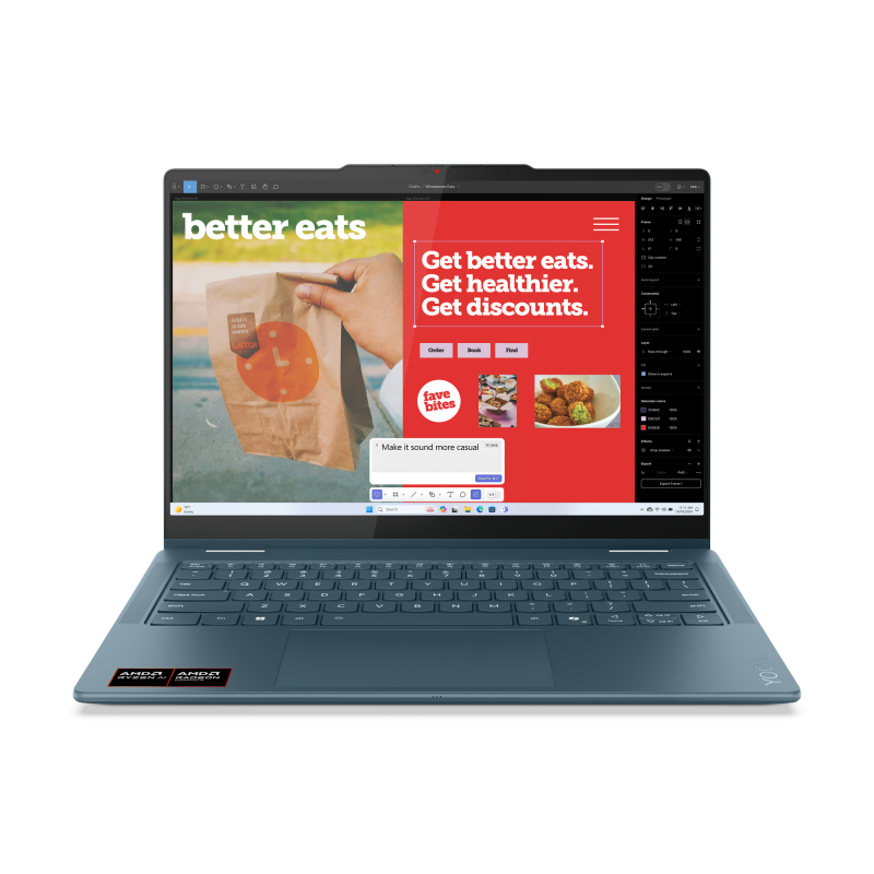 Laptop Lenovo Yoga 7 2-in-1 14AKP10, 14" 2.8K WQXGA+ (2880x1800) OLED 1100nits (peak) / 500nits (typical) Glossy / Anti-fingerprint, 100% DCI-P3, 120Hz, Dolby Vision®, TÜV Low Blue Light, DisplayHDR™ True Black 1000, Glass, Touch, AMD Ryzen™ AI 7 350 (8C / 16T, 2.0 / 5.0GHz, 8MB L2 / 16MB L3), video (83JR003BRM)