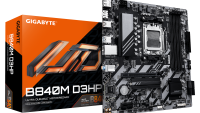 GIGABYTE B840M D3HP. Processor manufacturer: AMD, Processor socket: Socket AM5, Compatible processor series: AMD Ryzen 7000 Series, AMD Ryzen 8000 Series, AMD Ryzen 9000 Series. Supported memory types: DDR5-SDRAM, Maximum internal memory: 256 GB, Memory slots type: DIMM. Supported storage drive (B840M D3HP)