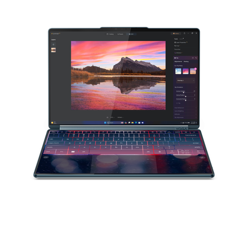 Laptop Lenovo Yoga Book 9 14IAH10, 2x 14" 2.8K WQXGA+ (2880x1800) OLED 750nits (peak) / 500nits (typical) Glossy / Anti-fingerprint,  100% DCI-P3, 120Hz, Eyesafe®, Dolby Vision®, DisplayHDR™ True Black 600, Glass, Touch, PureSight, Intel Core™ Ultra 7 255H, 16C (6P  + 8E + 2LPE) / 16T, Max Turbo up (83KJ0043RM)