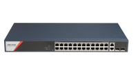 Switch PoE Hikvision DS-3E1528HP-SI-24P2T2F: 24 x 10/100/1000 Mbps PoE Ports, 2 × 10/100/1000 Mbps RJ45, 2 x 10/100/1000 Mbps SFP, 24 porturi PoE maxim 90W, buget PoE 370W, tensiune alimentare: 100-240V~ 50/60Hz 6.3 A, dimensiuni: 440 mm × 44 mm × 220.8 mm, greutate: 2.975kg, montare pe birou sau in (DS-3E1528HP-SI-24P2T2F)