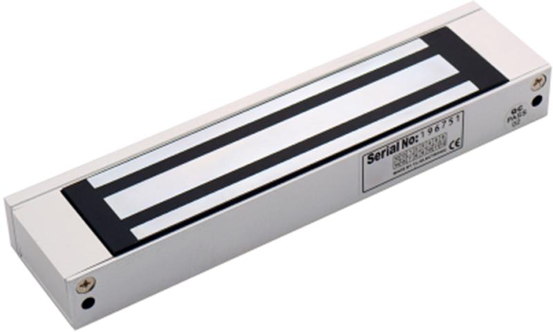 Electromagnet de forta  Hikvision DS-K4H250S; Forta de retinere: 272kg; alimentare: 12 VDC or 24 VDC, (default voltage is 12 VDC); amperaj: 500 mA or 250 mA; Dimensiuni: 240 mm × 49 mm × 25.5 mm; Greutate: 2.1kg (DS-K4H250S)