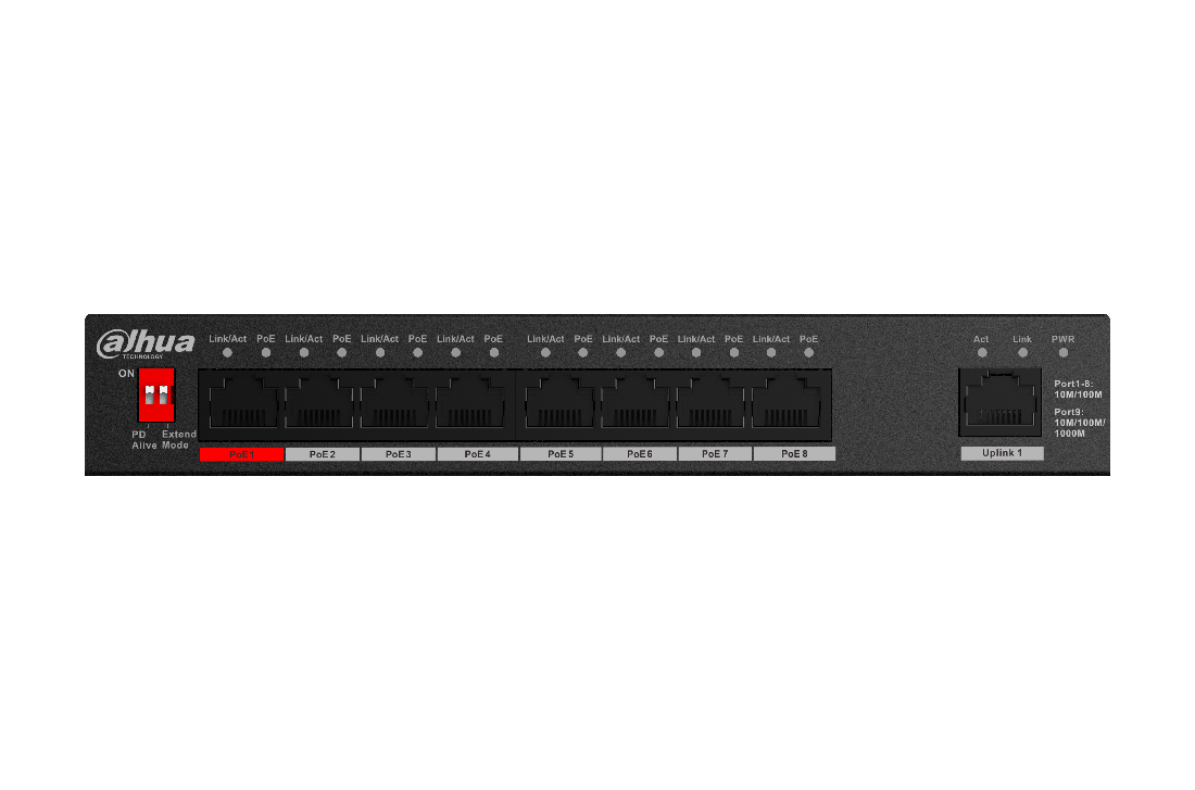 Dahua SWITCH 8Ports PoE PFS3009-8ET1GT-96-V2 (PFS3009-8ET1GT-96-V2)