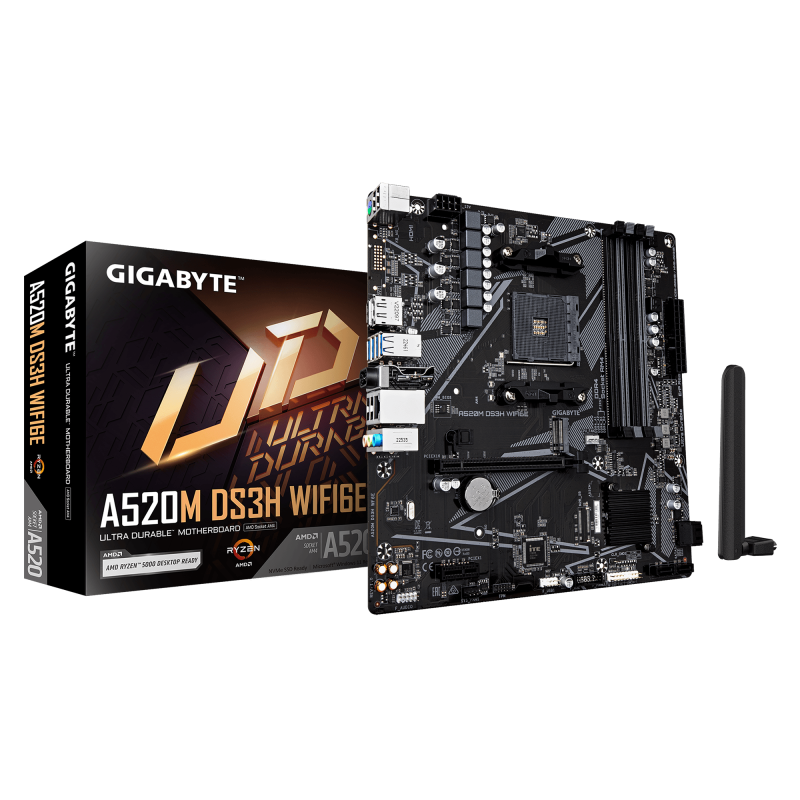 Placa de baza Gigabyte A520M DS3H WIFI6E, Socket AM4, DDR4, Micro-ATX (A520M DS3H WF6E)