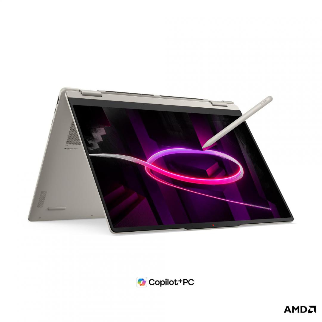 Laptop Consumer Lenovo Yoga 7 2-in-1 16AGP11 Copilot+ PC, cu procesor Ryzen AI 7 445, 16'' OLED, 24 GB LPDDR5x-SDRAM, 1 TB, AMD Radeon 840M, Fara OS, 3 ani Garantie (83TF001YRM)