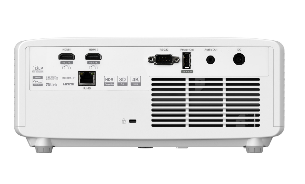 Videoproector Optoma UHZ35ST, UHD 3840*2160, 3.500 lumeni, 500.000:1, 16:9/ 4:3/ 16:10, laser 30.000 ore, distanta maxima de proiectie 3.3m, 2 * HDMI, Audio 3.5mm, USB-A power 1.5A, RS232, RJ45, 28dB-35dB, Security bar, Kensington Lock, protejare cu parola, IP6X, telecomanda cu baterii incluse, boxa (E9PD7LD11EZ2) - imagine 5