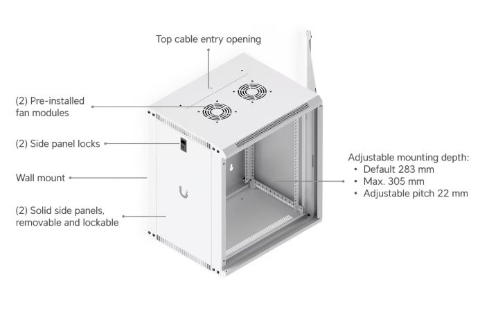 Ubiquiti UniFi 12U Rack Cabinet Slim - Glass front door (UACC-Rack-12U-Wall-450-G) - imagine 16