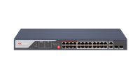 Switch PoE Hikvision DS-3E0326P-E(C): 24 x 10/100Mbps PoE port,2 × Gigabit combo, buget PoE 370 W, tensiune alimentare 100 to 240 V AC, 50/60 Hz, Max. 6.5 A, dimensiuni: 440.00 mm × 44.00 mm × 220.80 mm, greutate: 3.54kg, montare in rack. (DS-3E0326P-E(C))