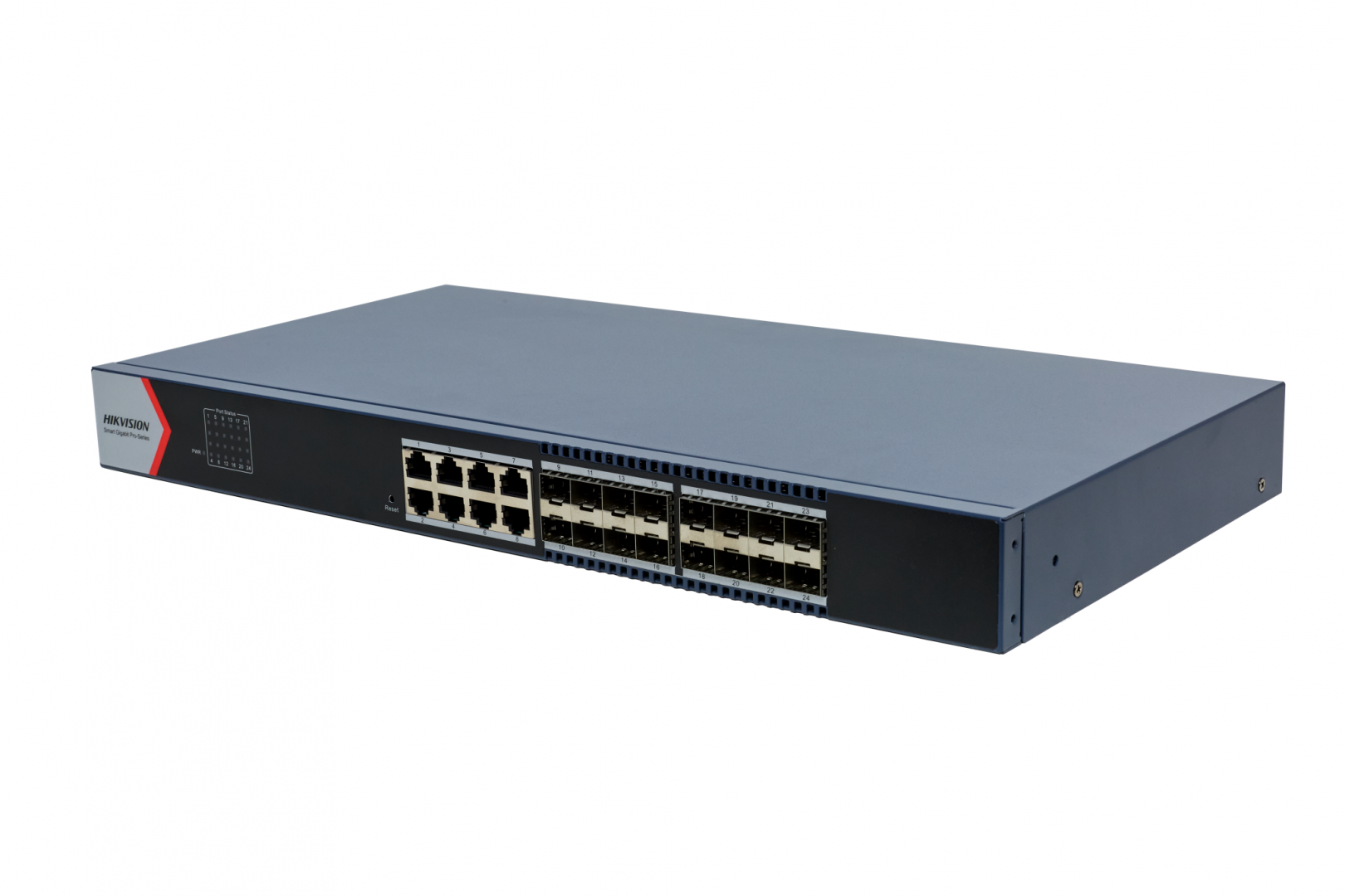 24 Port Aggregation Switch Hikvision DS-3E1524-SI-16F8T 8 x gigabit RJ45 port,16 x gigabit fiber optical port Support DHCP snooping Support 802.1Q VLAN Support ACL list Support STP/ERPS loop prevention, storm control Support ARP Anti-Spoofing Support SNMP, QoS 6 kV Surge Protection (DS-3E1524-SI-16F8T) - imagine 5