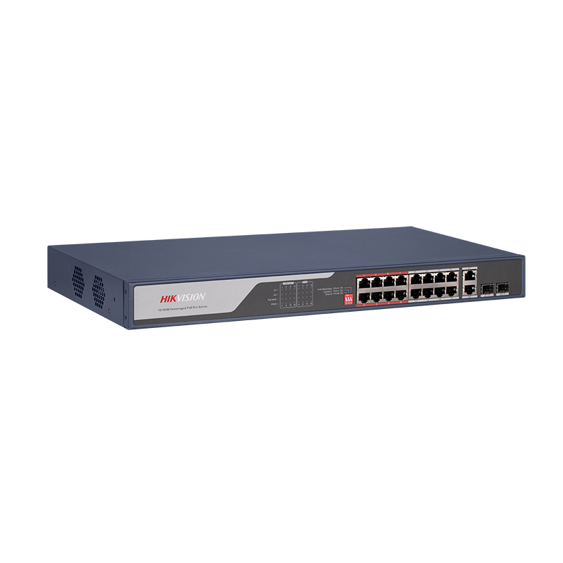 16 Port Fast Ethernet Unmanaged POE Switch Hikvision DS-3E0318P-E(C) Intelligent PoE management. Up to 300 m long range PoE transmission. Port isolation to improve network security. 6 KV surge protection to improve reliability in harsh environment. PoE watchdog to auto-detect and restart cameras (DS-3E0318P-E(C)) - imagine 2