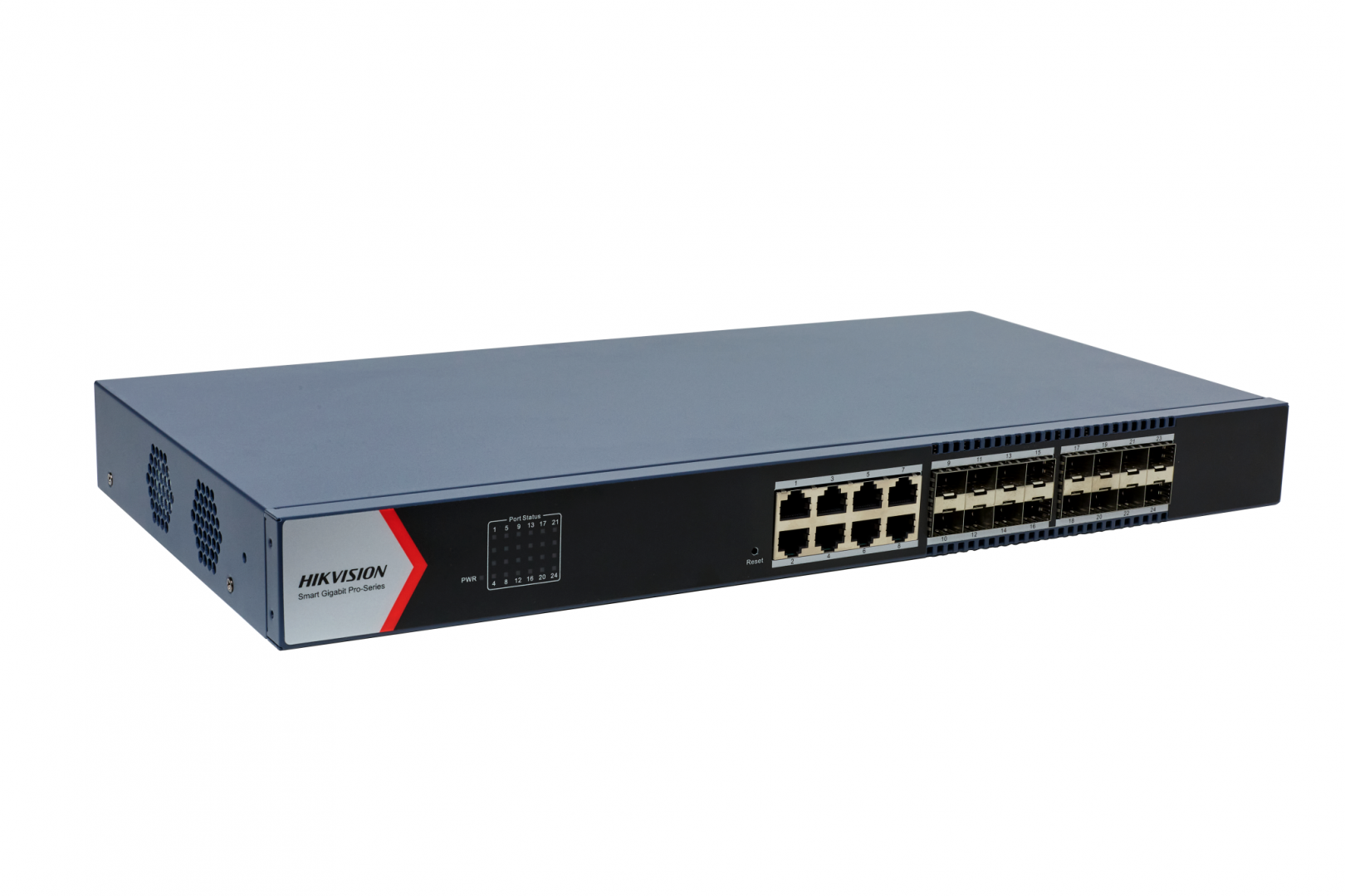 24 Port Aggregation Switch Hikvision DS-3E1524-SI-16F8T 8 x gigabit RJ45 port,16 x gigabit fiber optical port Support DHCP snooping Support 802.1Q VLAN Support ACL list Support STP/ERPS loop prevention, storm control Support ARP Anti-Spoofing Support SNMP, QoS 6 kV Surge Protection (DS-3E1524-SI-16F8T) - imagine 3