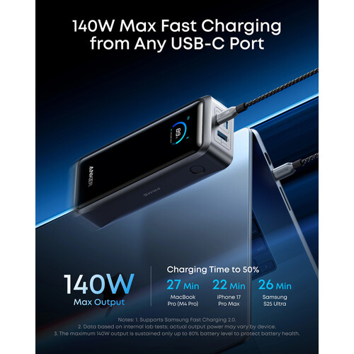 POWER BANK Anker "Prime" 26.250 mAh, 300W PowerIQ 4.0, 2 x USB-C, 1 x USB-A, afisaj LED, conectare Bluetooth, control prin app, 600, gri, "A110AH11" (timbru verde 0.98 lei) - 194644239299 - imagine 2