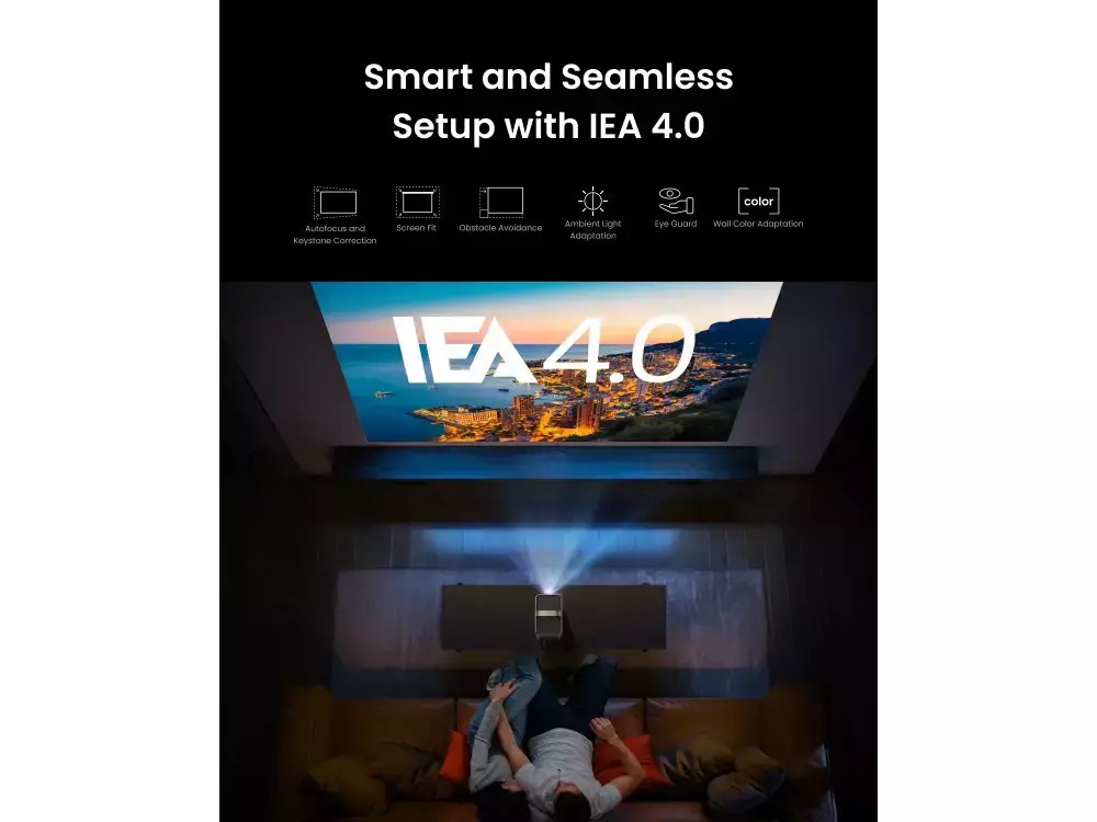 Proiector smart portabil Anker, NEBULA Cosmos 4K SE, DLP, 1800 ANSI lumeni, auto-focus,BTH, difuzor 2x15W, 3840x2160, HDMI, USB-A, audio, negru | gri, "D2342211" (timbru verde 4 lei) - 0194644056506 - imagine 4