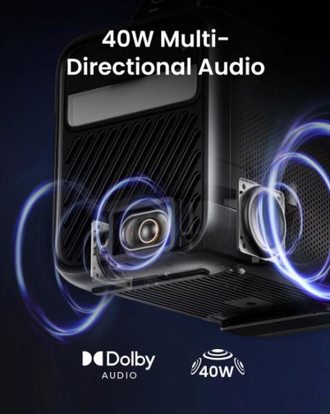 Proiector smart portabil Anker, Mars 3, DLP, 1000 ANSI, auto-focus, Android 11, difuzor 40W, 1920x1080, ecran max 200 inch, IPX3, Wi-Fi, BTH, HDMI, USB-C, USB-A, AUX, gri, "D2333211" (timbru verde 4 lei) - 0194644135683 - imagine 2